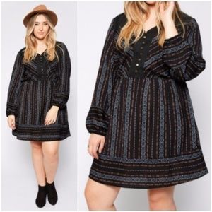 joy // boho long sleeve plus size dress in black